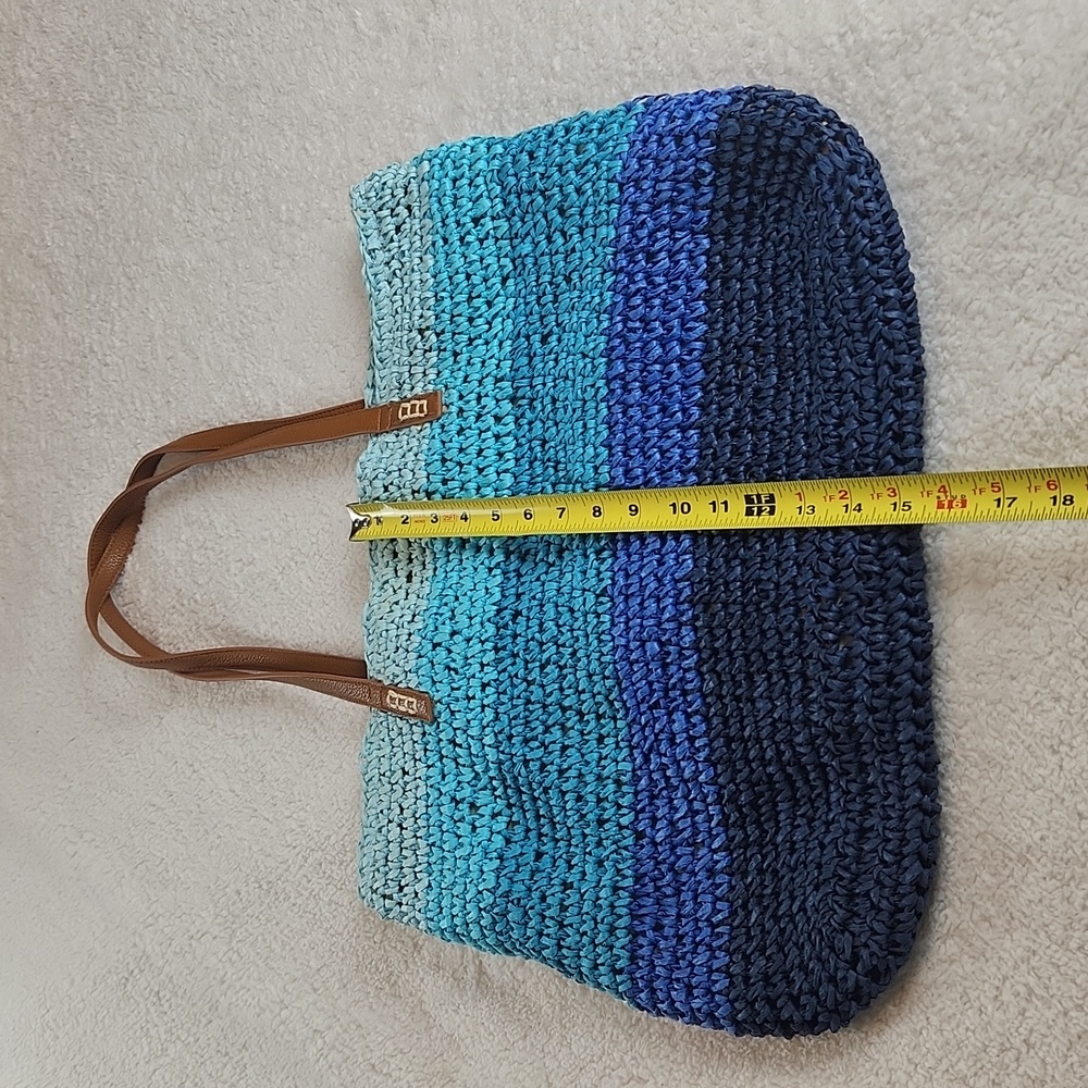 WOMAN WITHIN Shoulder bag, Large summer woven stripes blue brown, so pretty!